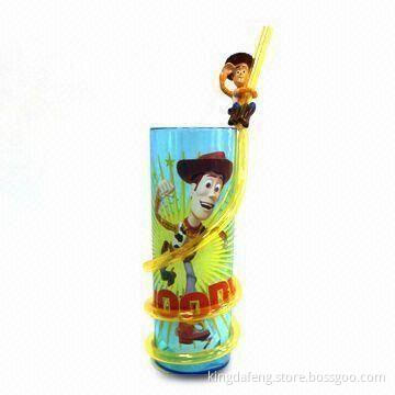 Plastic Cup with Cartoon Straw, Suitable for Food Storage Containers